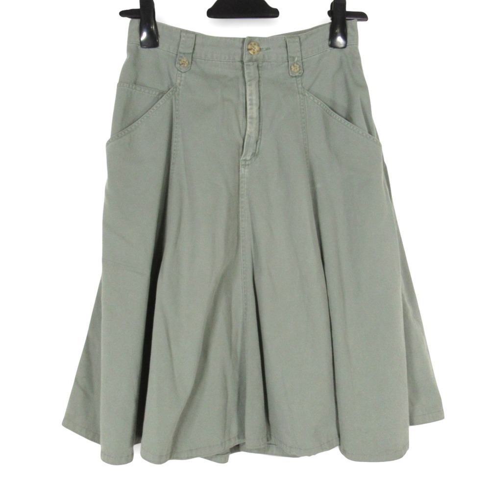 VTG LIZWEAR Green COTTON TWILL Pockets MILITARY STYLE Flare A-Line Skirt Sz 10